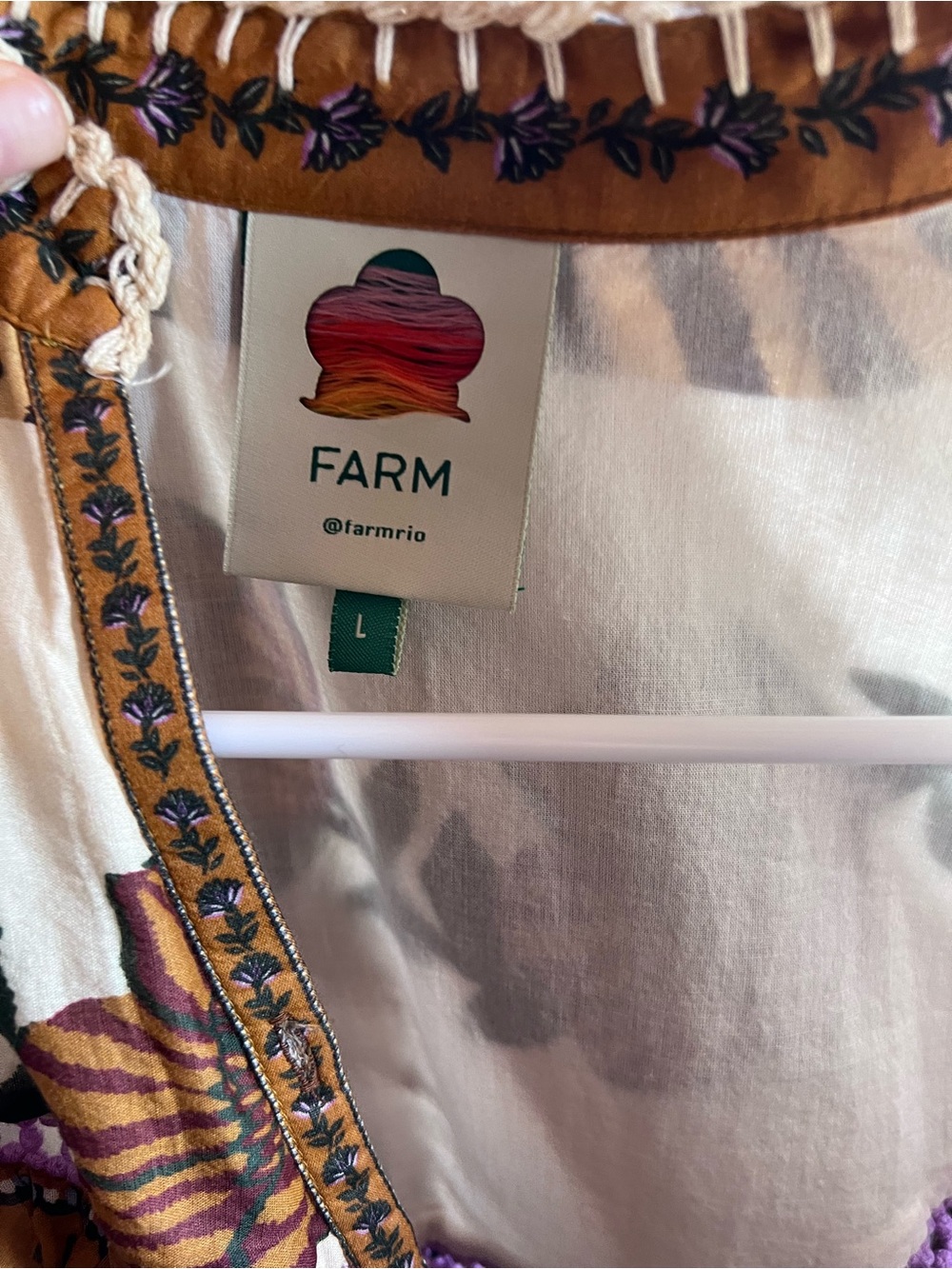 FARM Rio Cream and Brown Floral Tiered Mini Dress with Purple Accents - Picture 3 of 5
